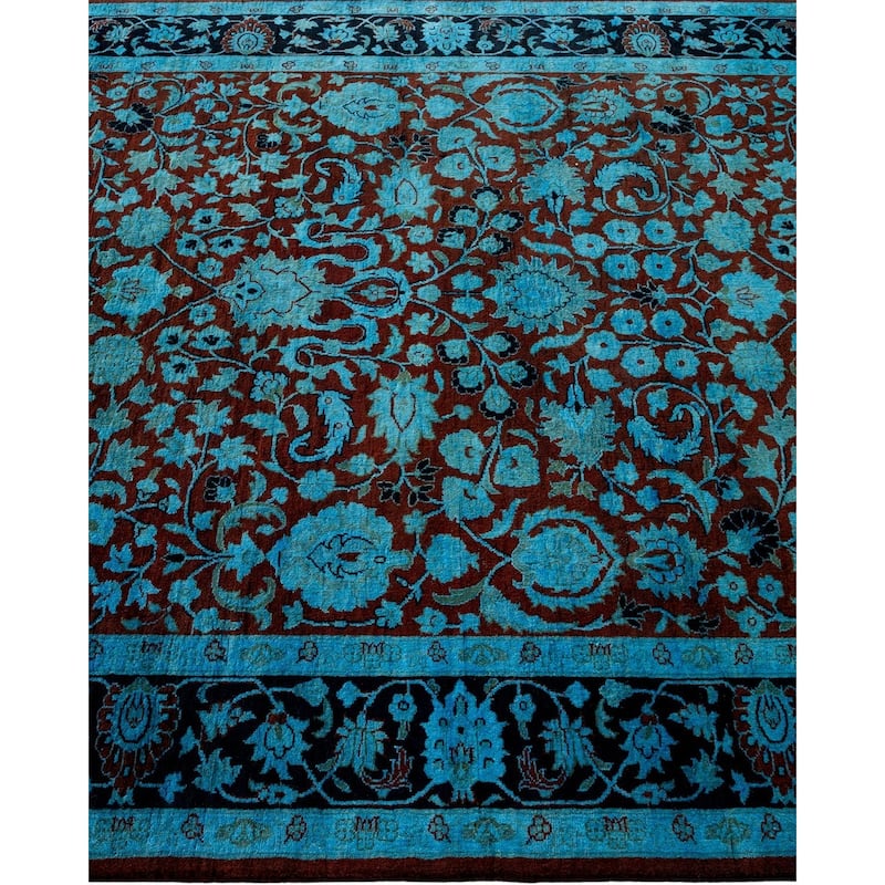 Overton Hand Knotted Wool Vintage Inspired Modern Contemporary Overdyed Blue Area Rug - 4' 2" x 6' 1"
