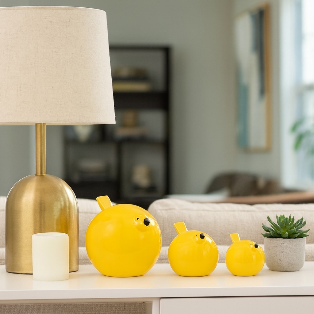 Ceramic Bird Decorative Figurines Set - Yellow, 4/6/7" - 8.0"