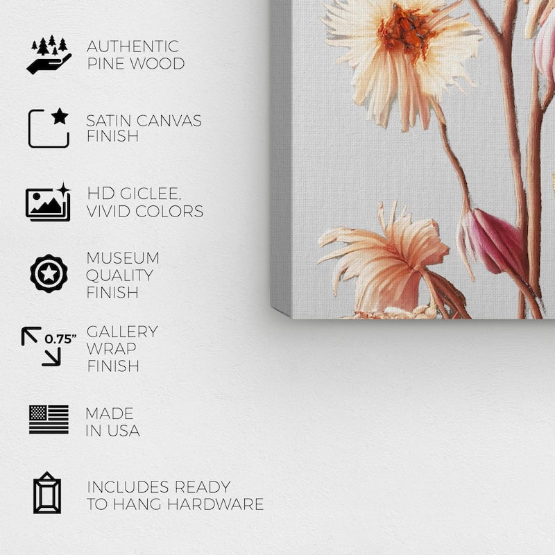 Wynwood Studio Canvas Floral and Botanical Florals for Winter IV Gray and Light Gray Farmhouse Wall Art Canvas Print