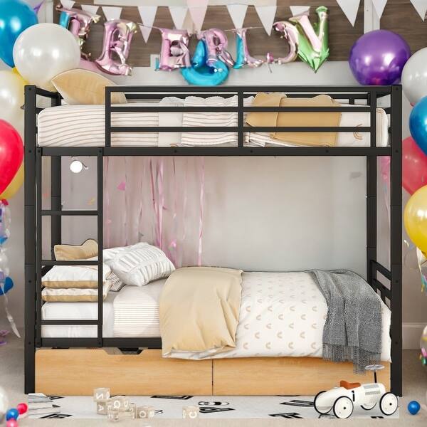 slide 2 of 12, Modern Full Size Metal Convertible Bunk Bed With 2 Storage Drawers,Sturdy Frame,For Bedroom