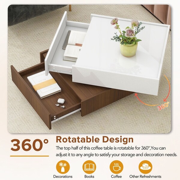 Modern Multi-functional High Gloss 2-Tier Square Coffee Table with