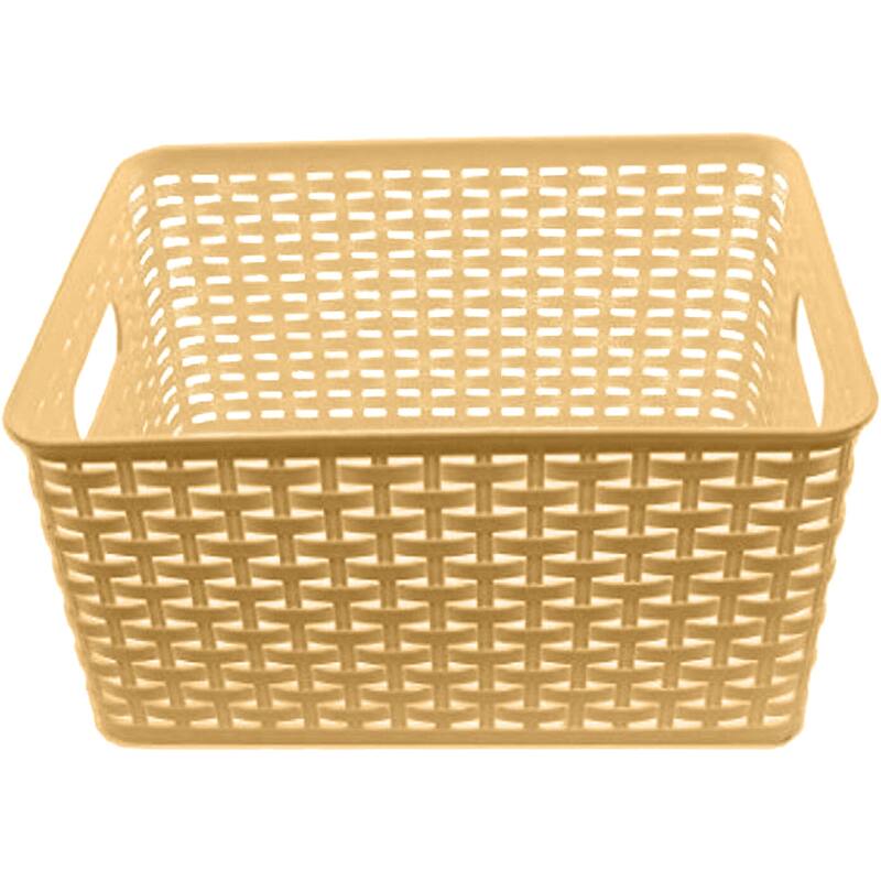 YBM Home Plastic Rattan Storage Box Basket Organizer, BA413 - Pack of 1 - Beige