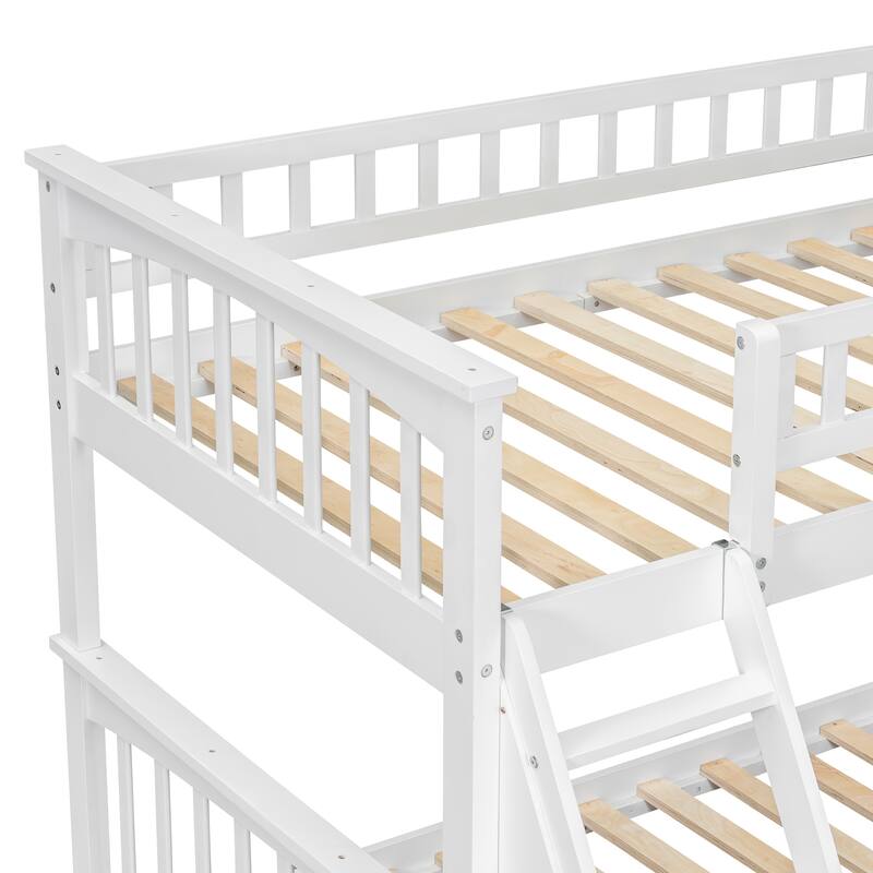 Wooden Storage Bunk Bed Frame with Fence-shaped Guardrails and Pull-out Drawers, Convertible 2 Platform Beds, Detachable Design