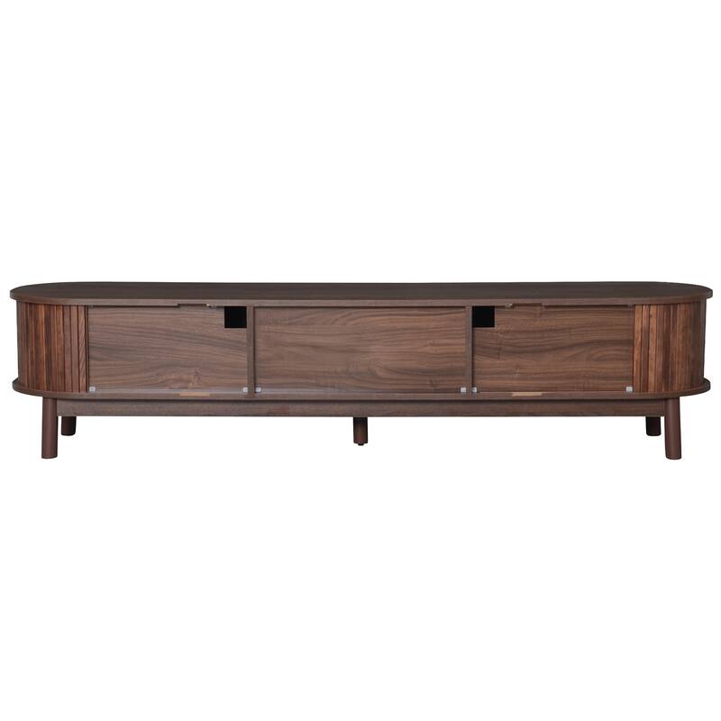 75" Vintage Rattan TV Stand for TVs up to 75 Inch, Media Console Entertainment Center with 1 Drawers & 2 Sliding-Door Cabinets