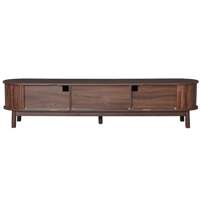 Modern TV Stand Media Console, for 75" TVs with Rattan-Front Drawer and 2 Sliding-Door Cabinets, for Living Room