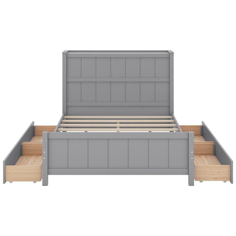 Full Size Platform Bed with Drawers and Storage Shelves