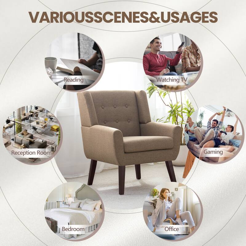 HUIMO Modern Linen Upholstered Armchair Tufted Accent Chair