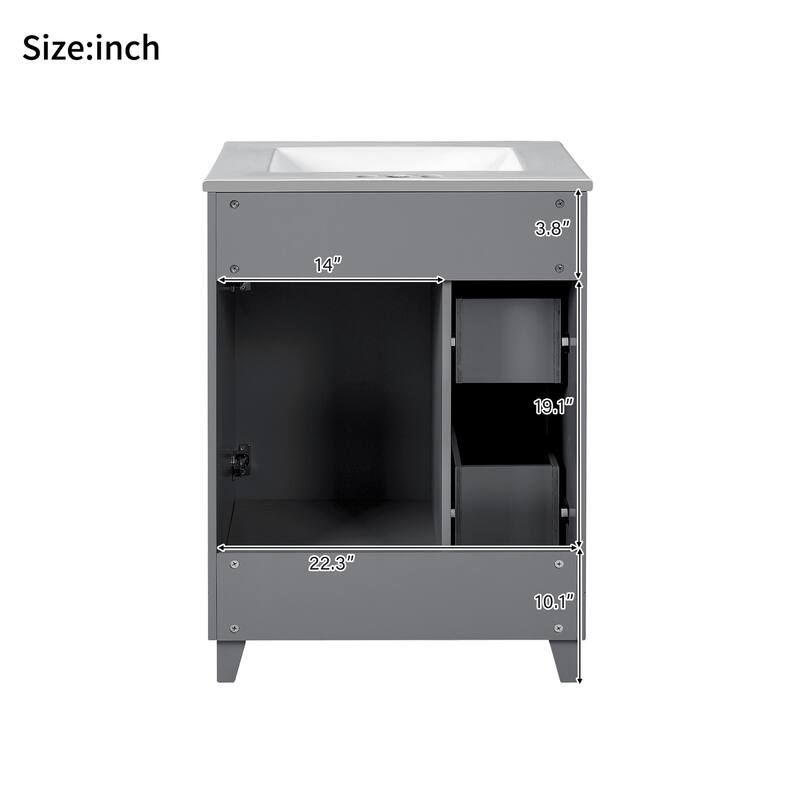 24" Bathroom Vanity with Ceramic Sink, Two Drawers, Soft-Close Door