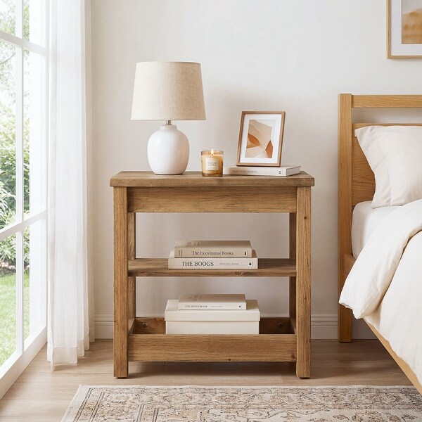 Solid Wood Narrow End Table, Side Table Nightstand with Storage