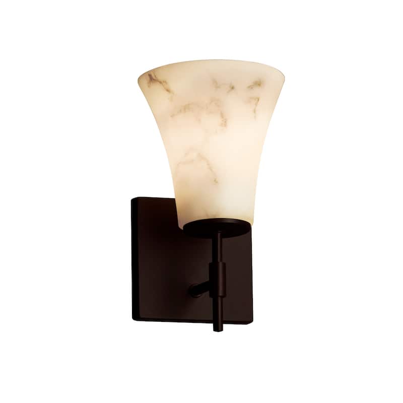 Justice Design LumenAria Union 1-light Dark Bronze Wall Sconce, Faux Alabaster Round Flared Shade