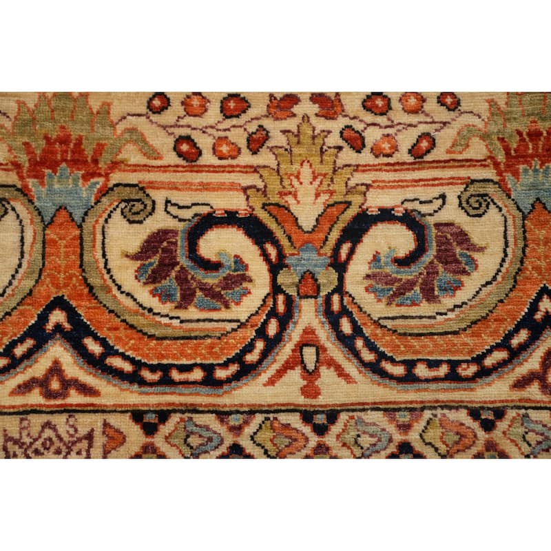 Hand Knotted Traditional Wool Orange Geometric Area Rug - 12' 1'' X 9' 1''