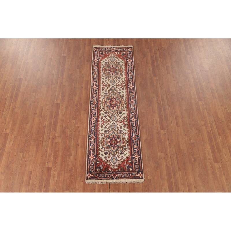 Geometric Heriz Serapi Runner Rug Hand-Knotted Wool Carpet - 2'6"x 7'11"