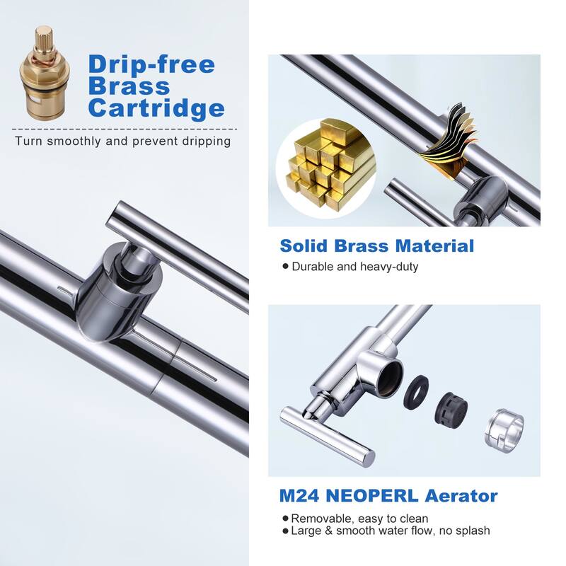 WOWOW Deck Mount Double Handle Pot Filler Faucet