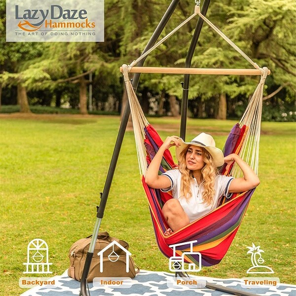 Sunset Sunnydaze Hanging Rope Hammock Chair Swing with Space-Saving Stand 