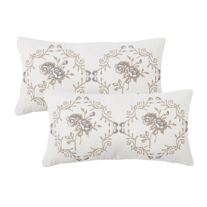 Canvas Pillow Shells with Rose Embellishments (Set of 2), NO INSERT