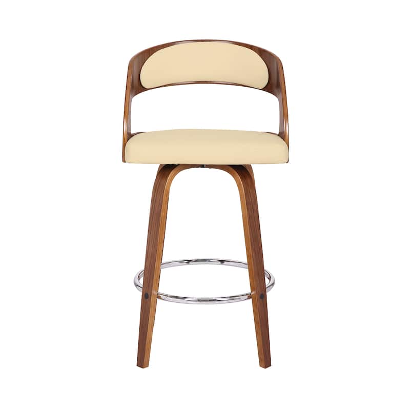 Shelly Mid-Century Swivel Bar Stool, Upholstered Counter Height Chair with Bentwood Legs