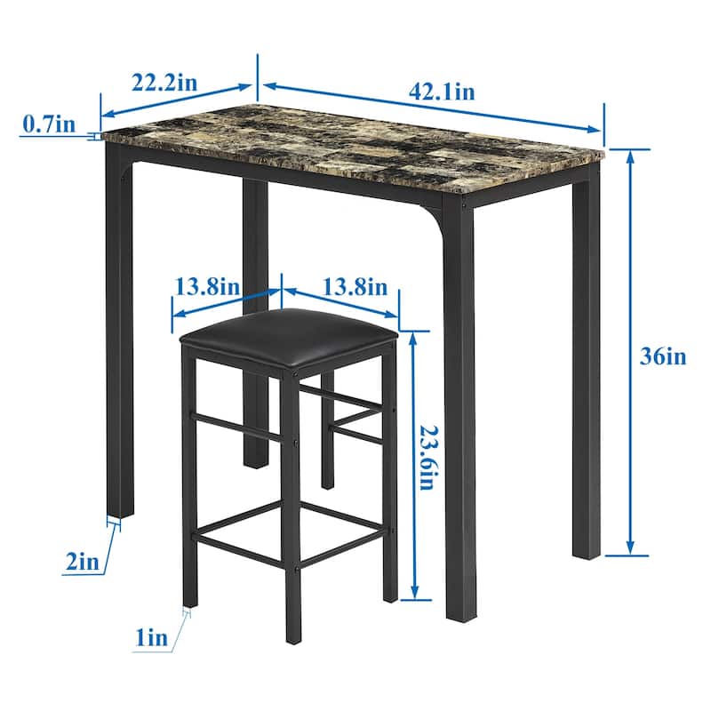 VECELO Dining Table Set with 2 Stools,3 Piece Counter Height for Kitchen