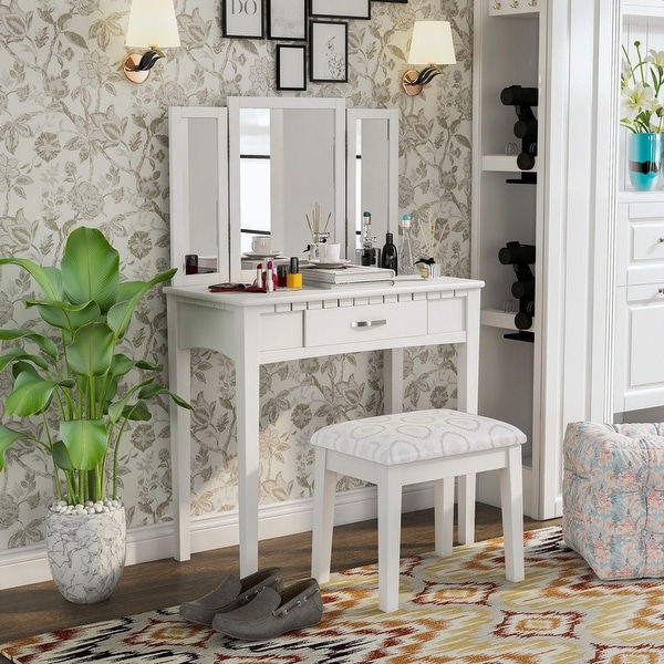 Furniture of America Jade Transitional White 3-piece Vanity Set. Opens flyout.