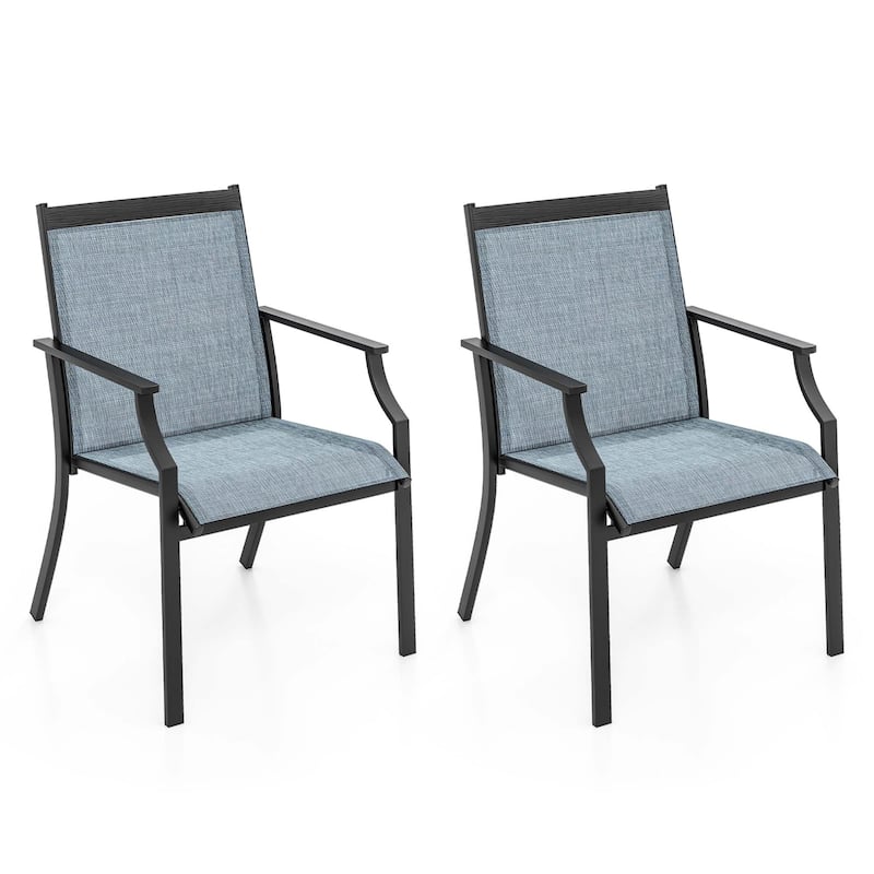 2 PCS Patio Dining Chairs Large Outdoor Chairs Breathable Seat - Blue
