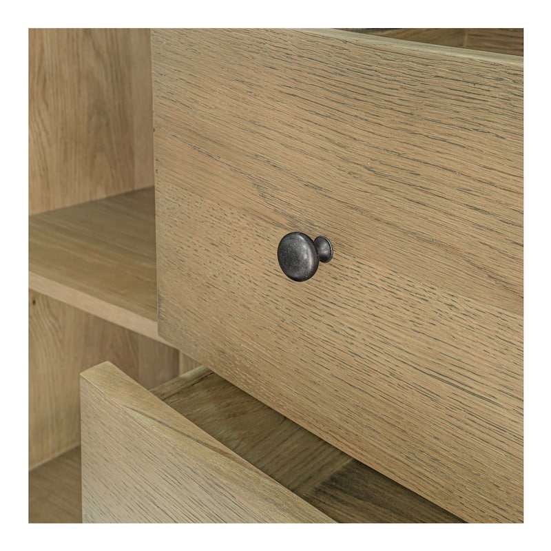 Title: NADAAL STUDIOS Maerin Sideboard, Oak Frame with Rounded Edge Overhang & Three Drawers, Brown