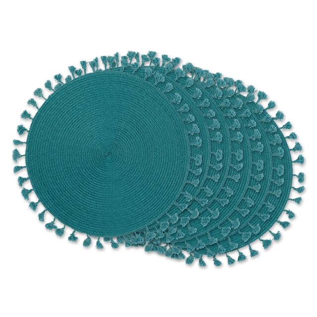 DII Nautical Blue Round Fringed Placemat Set/6 - Teal