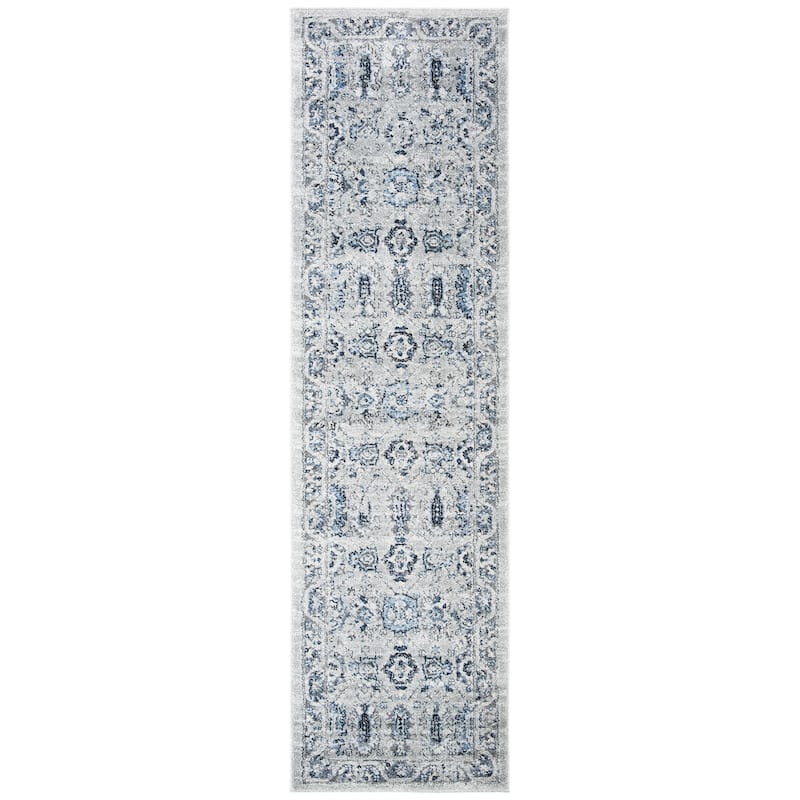 SAFAVIEH Harbor Liane OrientalBorder Rug - 2'3" x 8' Runner - Light Grey/Dark Grey