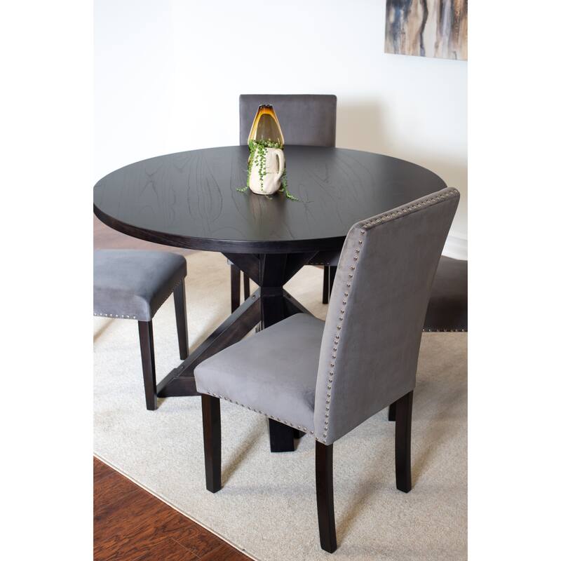 Modern 5-Piece Dining Set with Round Cross Base Table & 4 Chairs