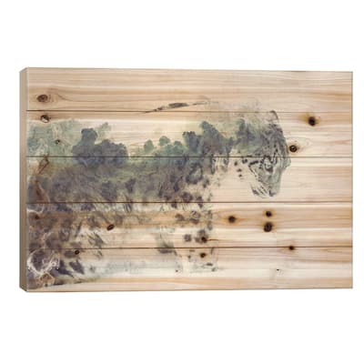 Snow Leopard Print On Wood by Dániel Taylor - Multi-Color
