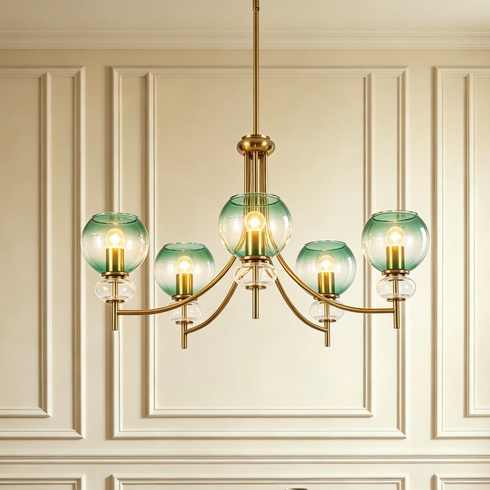 5-Light Modern Chandelier with Gradient Green Glass Shades for Dining Room Kitchen Island - 30.7" W x 16.1" H