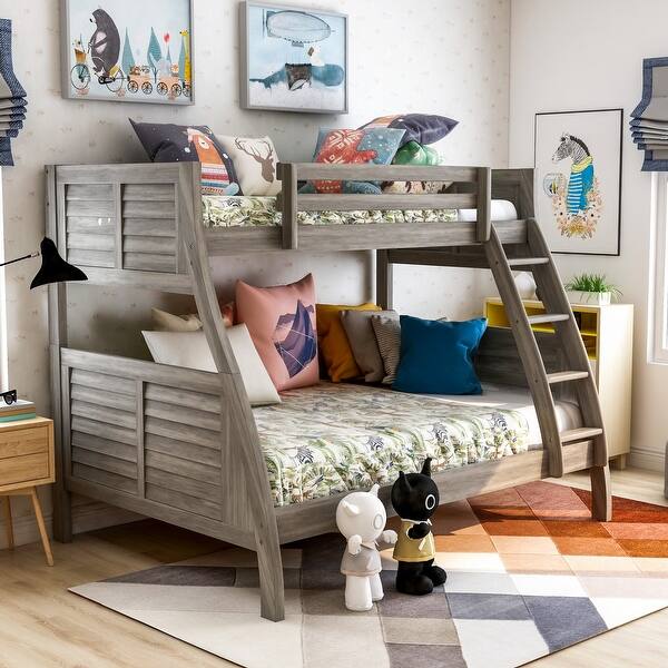 slide 2 of 10, Jasmine Transitional Twin-over-Full Solid Wood Bunk Bed with Angled Ladder Taylor & Olive