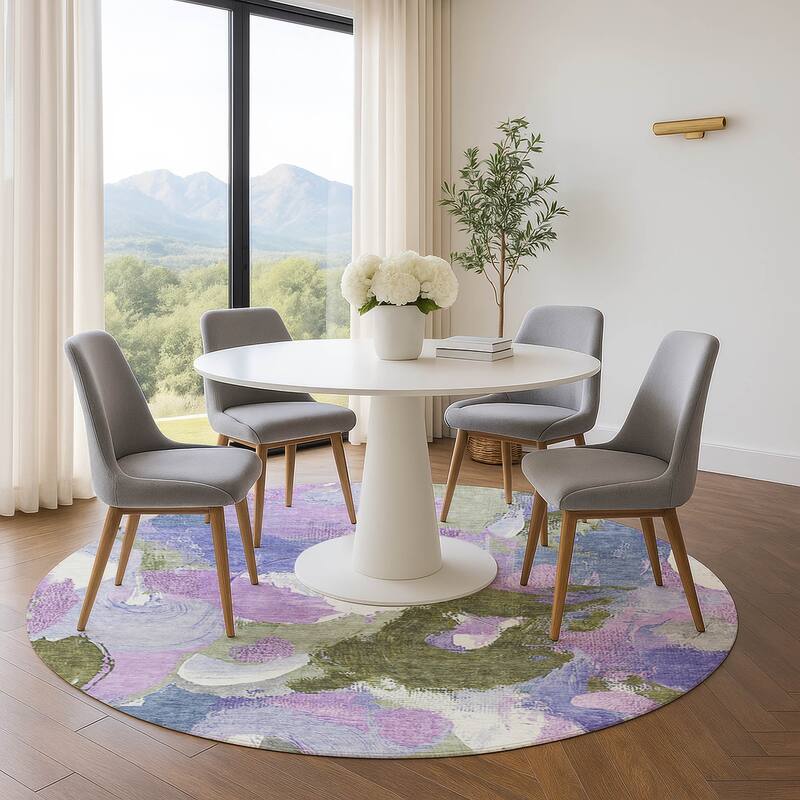 Premium Washable Super Soft Abstract Contemporary Mayfield Rug - Lavender - 8' x 8'