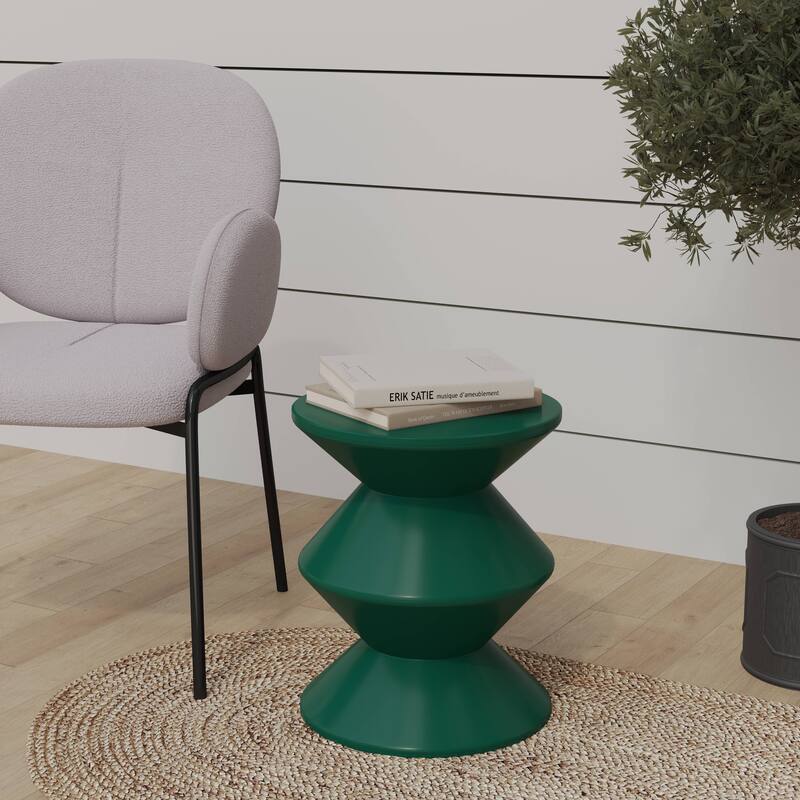 Round Side Table in ABS Plastic with Double-Hourglass Design End Table For Indoor and Outdoor