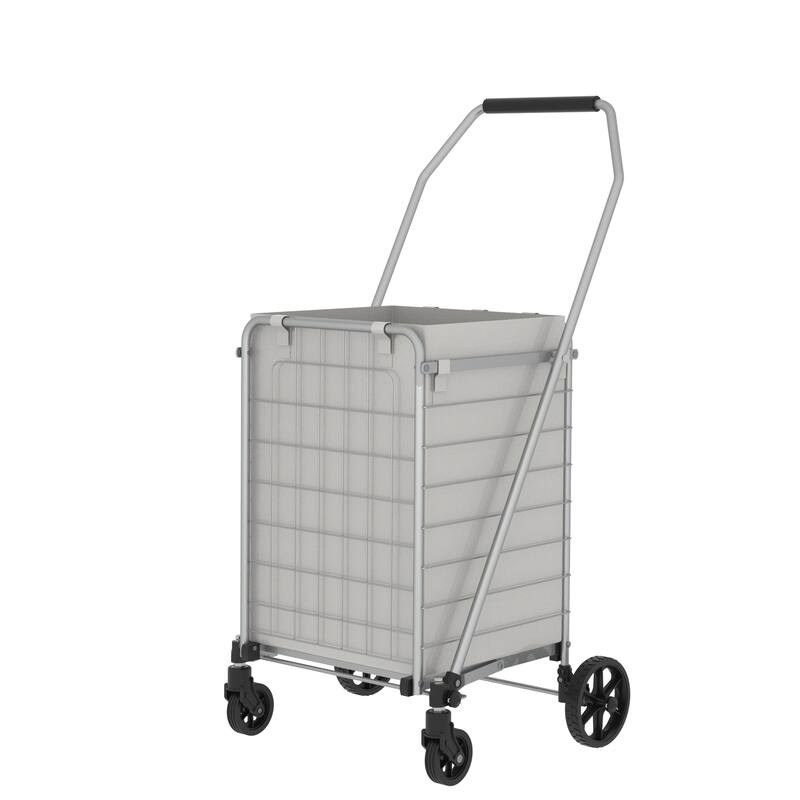 Foldable Grocery Shopping Cart with Shelf & Double Basket and 360 Rolling Swivel Wheels