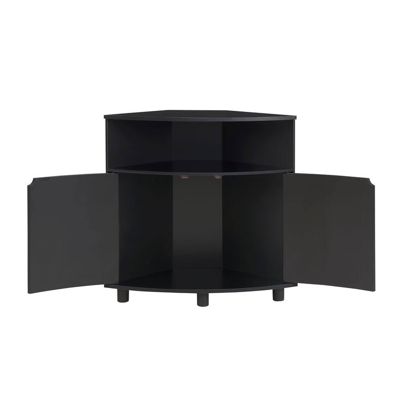 DH BASIC Modern 31-inch LED Corner Accent Cabinet with Open Shelf by Denhour