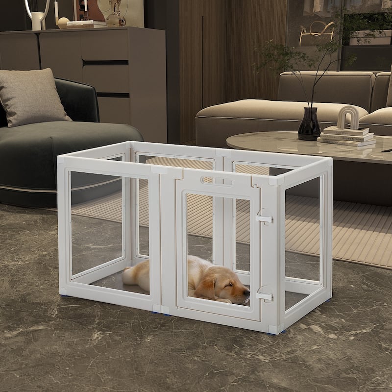 Erommy Clear Pet Pen with Door - Easy Assembly Playpen for Puppies, Cats, Dogs, Rabbits, and Small Animals - Premium - 6 Piece