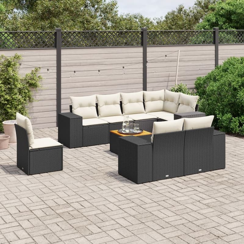 vidaXL Garden Sofa Set Black - 24.4 x 32.7 x 27.2 - Black and cream Large  - form2