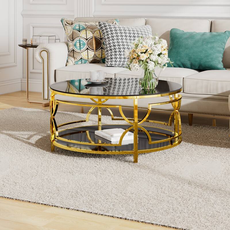 Coffee Table Round Room Table, Stainless Steel Irregular Leg Tempered Glass Top