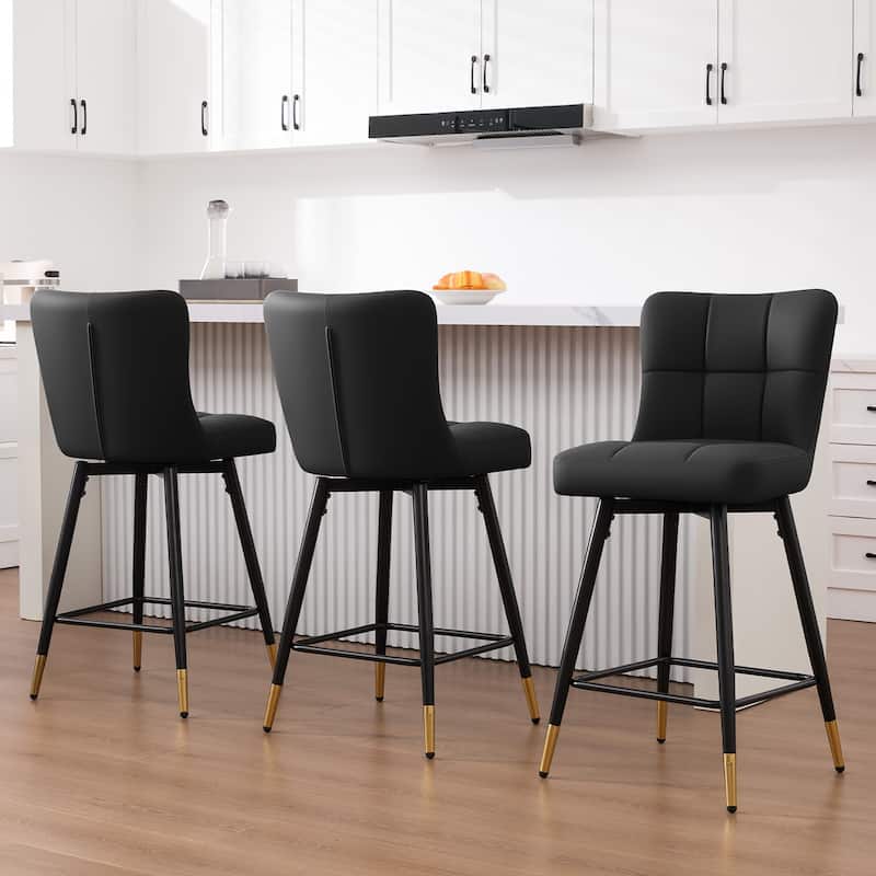 Faux Leather Swivel Counter Height Barstools Set of 2 with High Back - 38.98"H x 17.72"W x 21.26"D