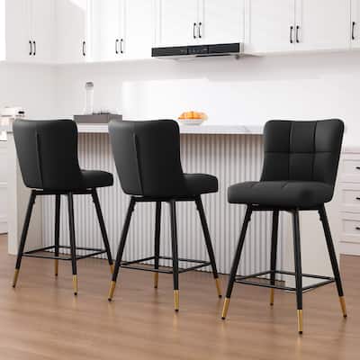 Faux Leather Swivel Counter Height Barstools Set of 2 with High Back - 38.98"H x 17.72"W x 21.26"D