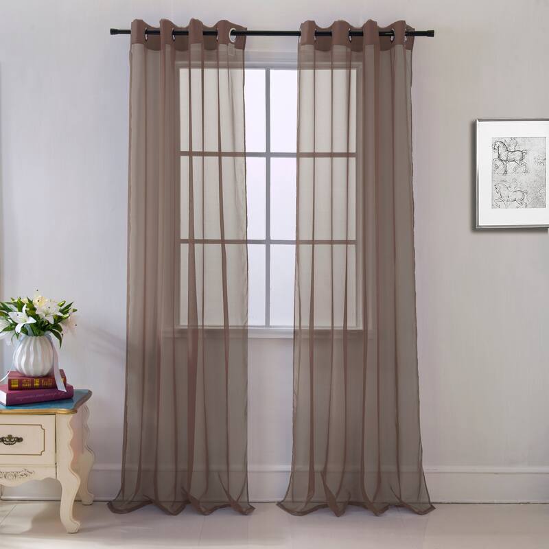 Cara Sheer Voile Grommet Window Curtain Panel - 84 or 90 inches - 54 x 84 - Chocolate