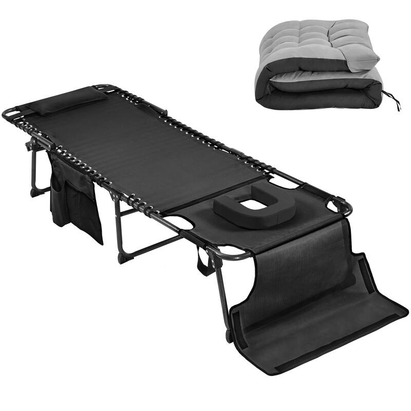 Yaheetech Outdoor Folding Tanning Chair with Removable Padded Cushion and Face Hole - Black