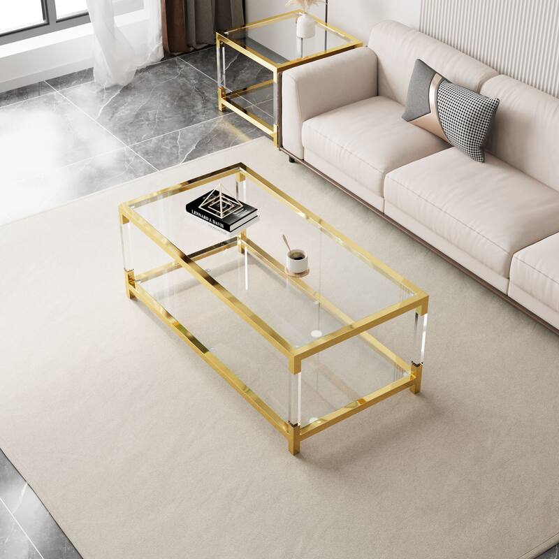 Modern minimalist style gold metal frame with acrylic leg coffee table cs-1195