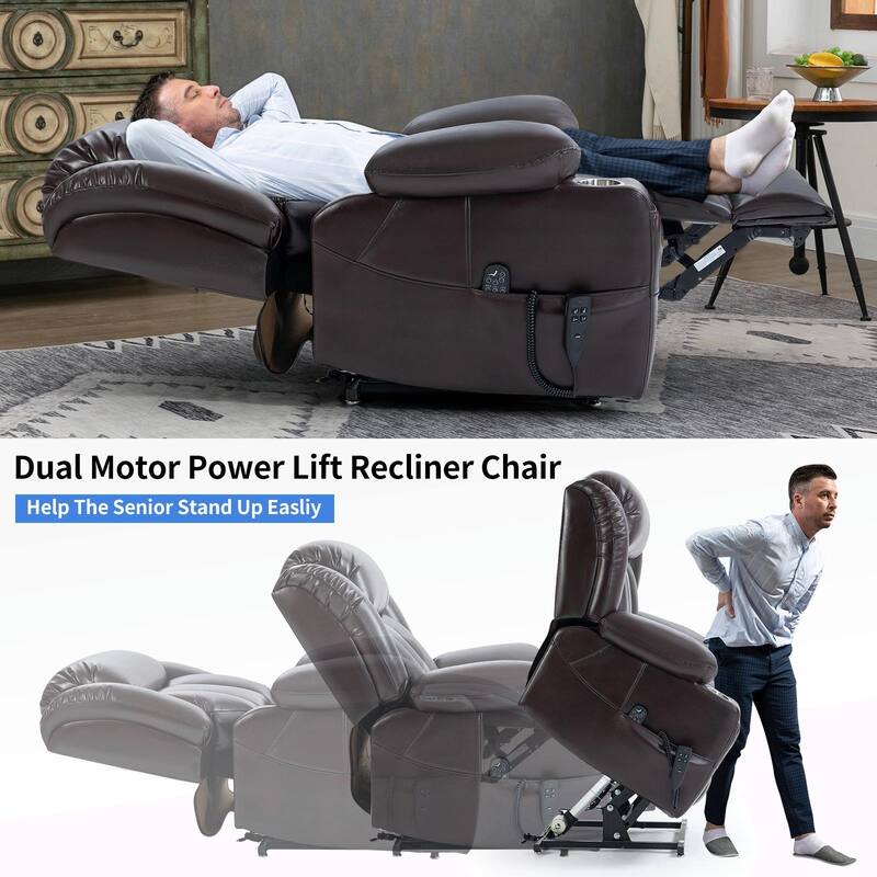 Dual Motor Infinite Position Up to 350 LBS Leatherair Power Lift Recliner Chair