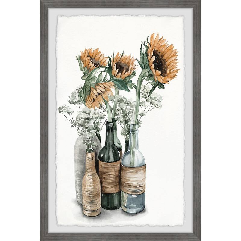 Sunflower Centerpiece Painting Print - Home Wall Art Decor - Framed Floral Picture for Living Room