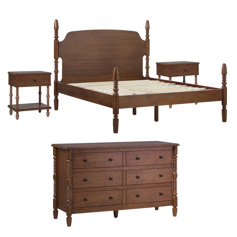 Walker Edison Queen Bed with Dresser and 1-Drawer Nightstands Bedroom Set