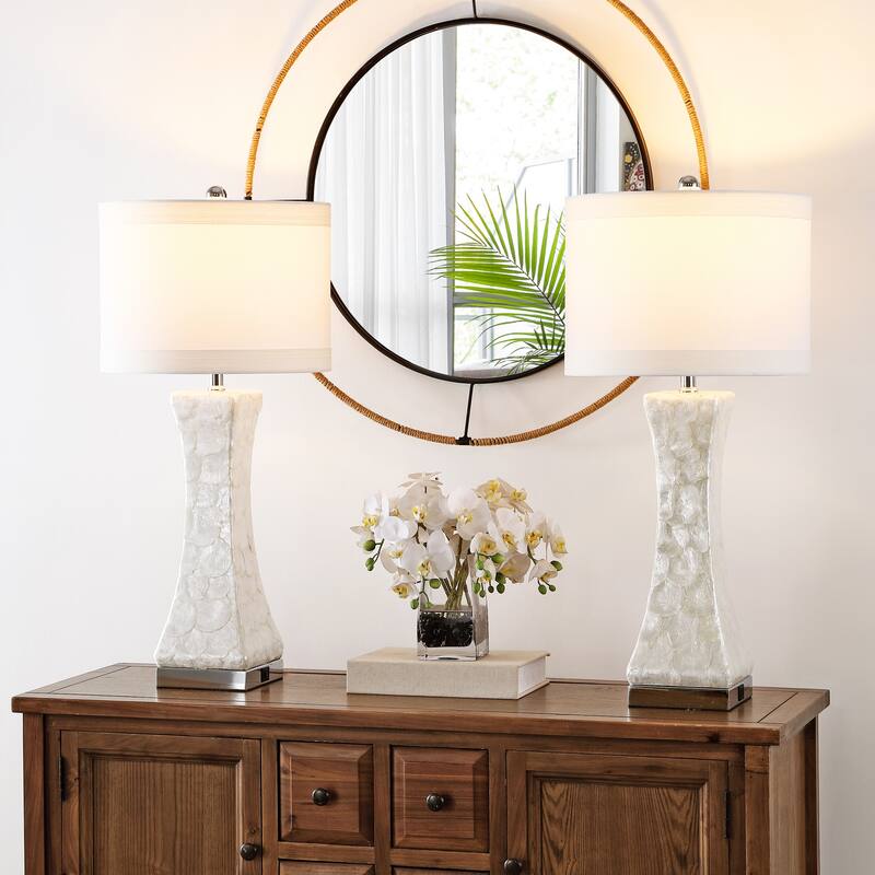 SAFAVIEH Lighting 30.5-inch White Shelley Concave Table Lamp (Set of 2).
