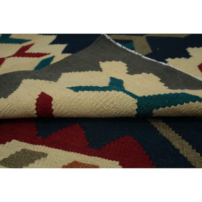 Hand Woven Oriental 100% Wool Carpet Southwestern Tribal Navy Blue & Blues Kilim Area Rug - 9' 11'' X 8' 2''
