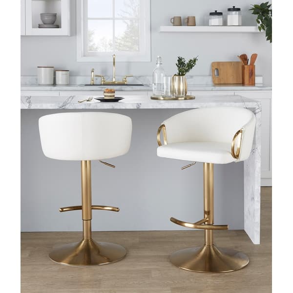 Silver Orchid Battista Adjustable Bar Stool (Set of 2) - Gold metal and White Faux Leather/Rounded T