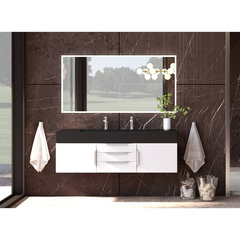 Nile 60" Wall Mounted Bathroom Vanity Set w/ Black Top