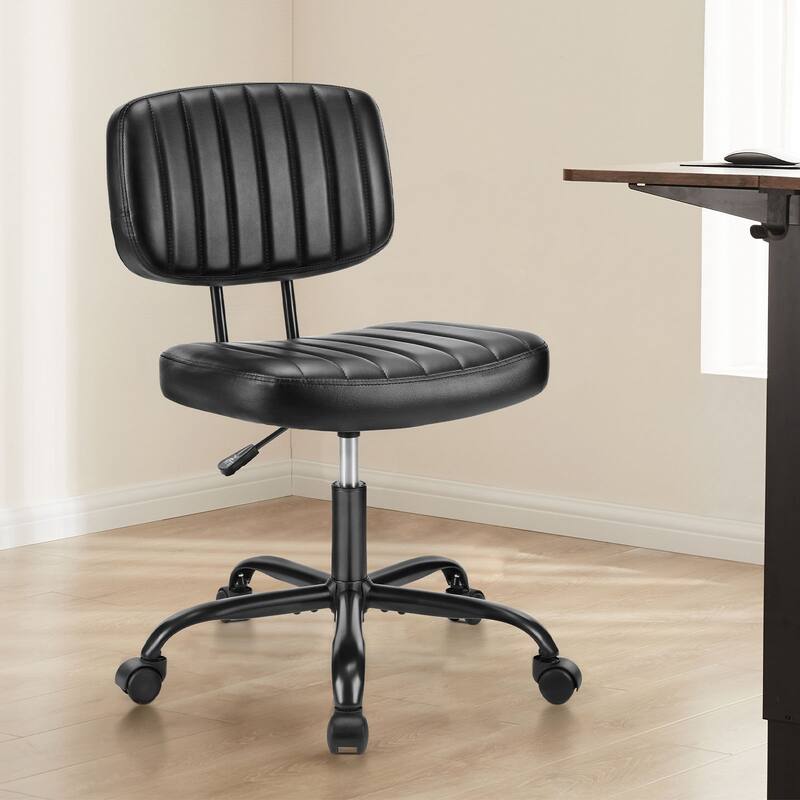 Low Back PU Leather Task Chairs with Adjustable Height & Smooth Swivel - Black